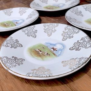 Pretty Set of 4 Burleigh English Porcelain Saucers Featuring Brittany Spaniels